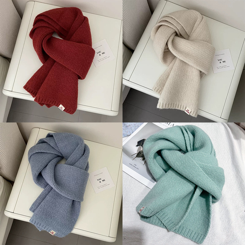 One-piece consignment wholesale of Korean solid color versatile autumn and winter new woolen couple and student small scarves, cute knitted warm scarves, street stall wholesale pic 1