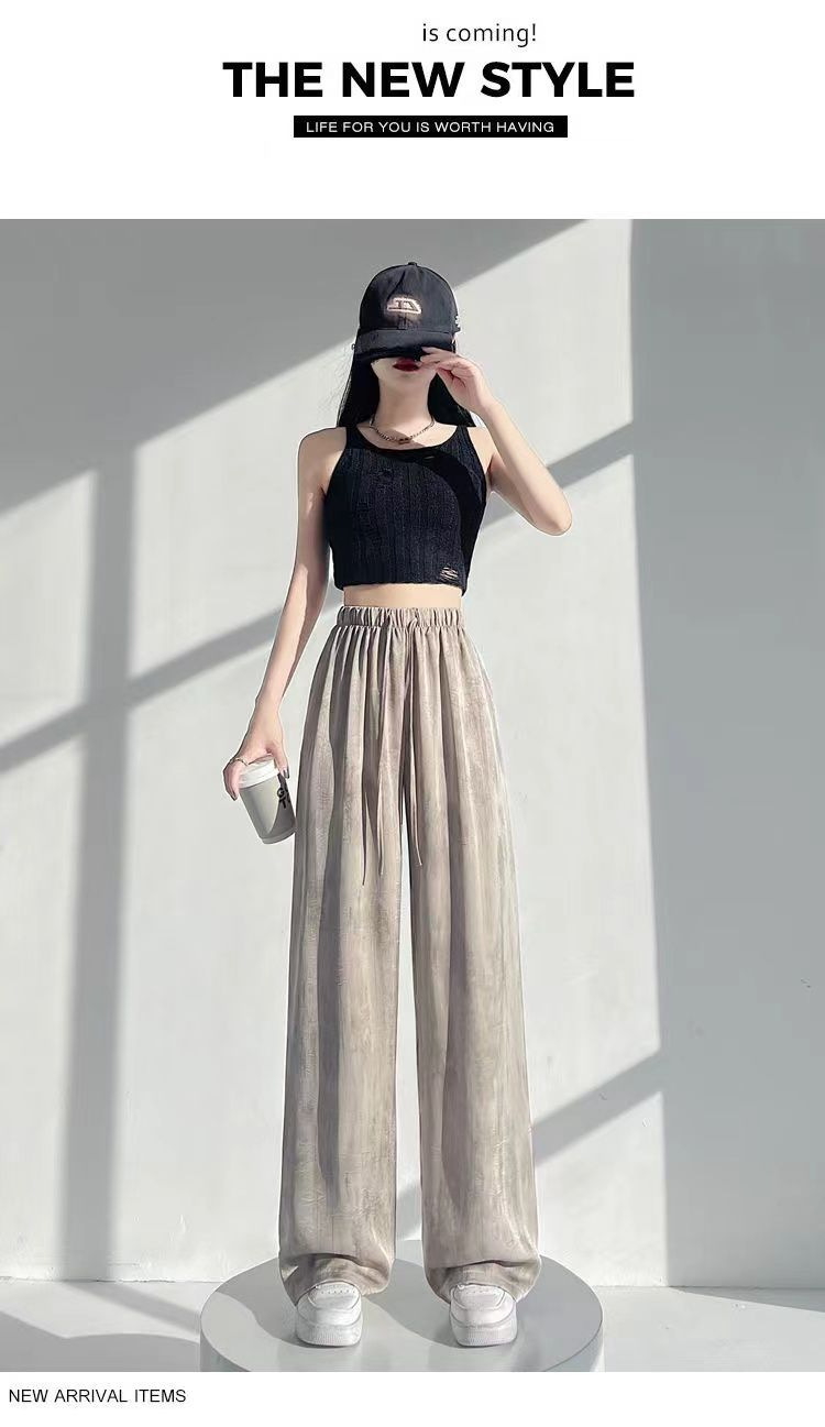 冰丝醋酸缎面扎染阔腿裤 女夏季宽松直筒垂感休闲裤 一件代发 轻松打造时尚休闲风详情32