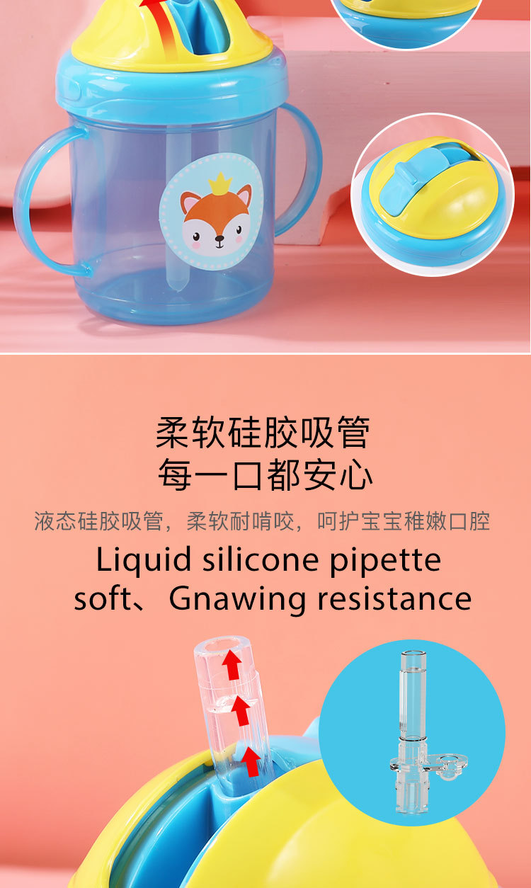 跨境大口径婴幼儿吸管学饮杯儿童喝水防尘滑盖训练PP水杯母婴用品详情5