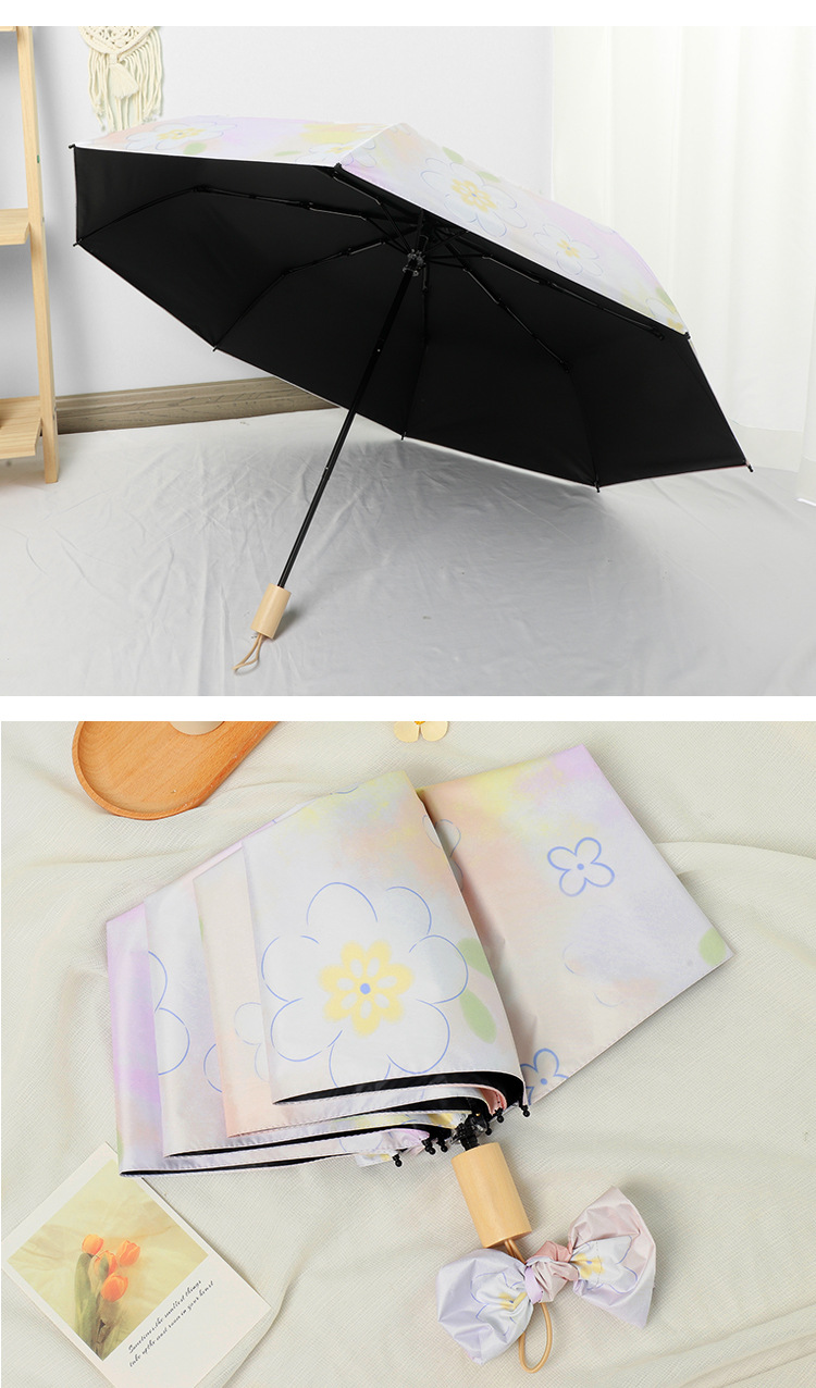 New three-fold gradient pink small flower black rubber fully automatic umbrella, sun umbrella, sun protection and UV protection umbrella, folding umbrella pic 14