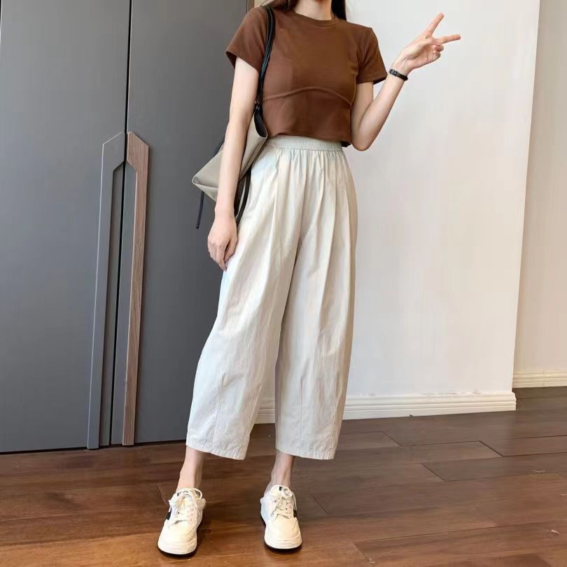 薄款阔腿九分裤女夏纯棉休闲直筒萝卜裤小个子日系显瘦宽松工装裤详情36