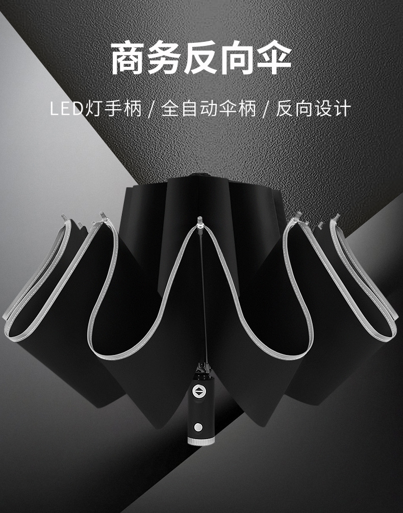 创意全自动三折反向雨伞反光条LED伞加印logo广告伞印字一件代发详情12