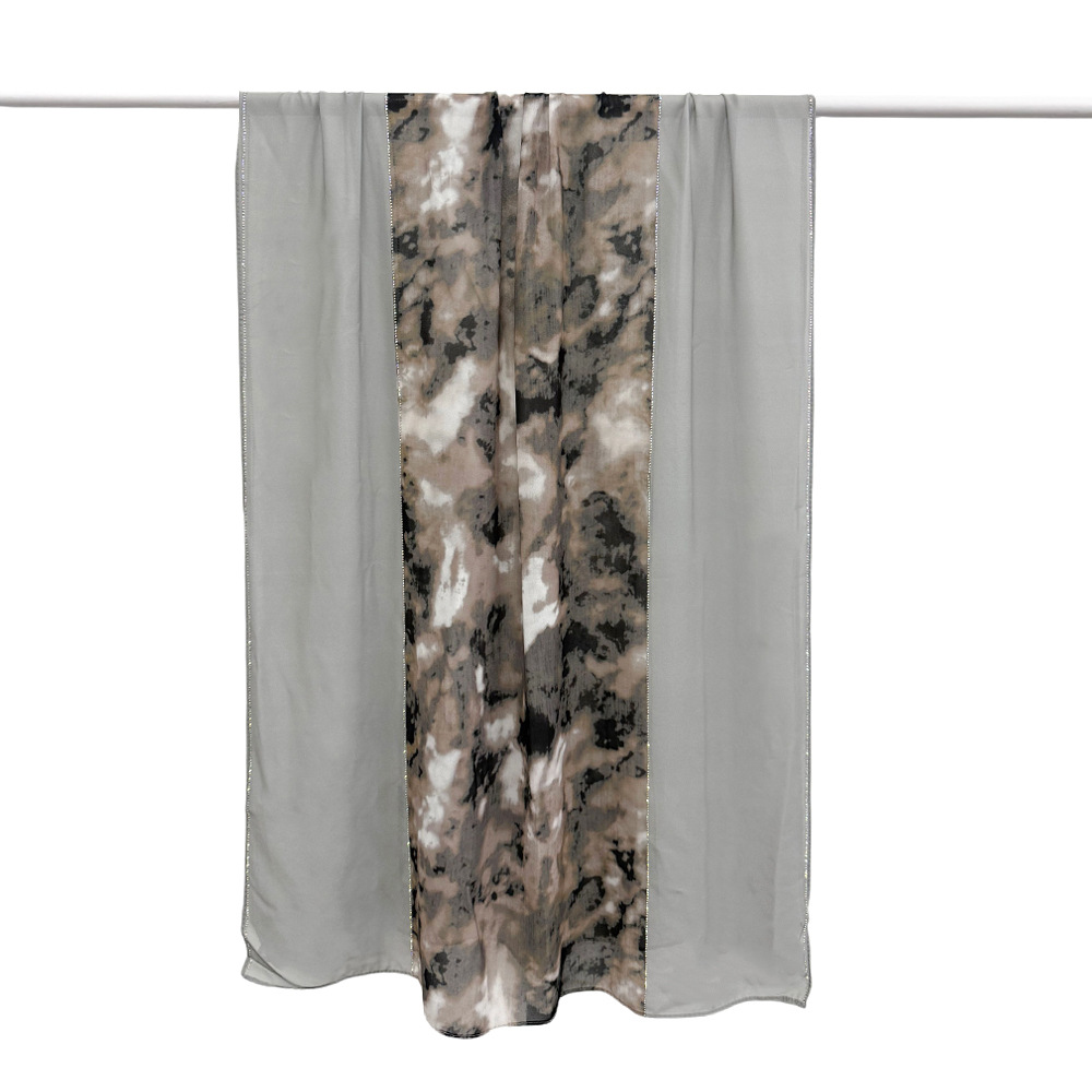 新款时尚拼接水墨画风格雪纺围巾高级中东钻点缀轻薄舒适包头纱巾详情7