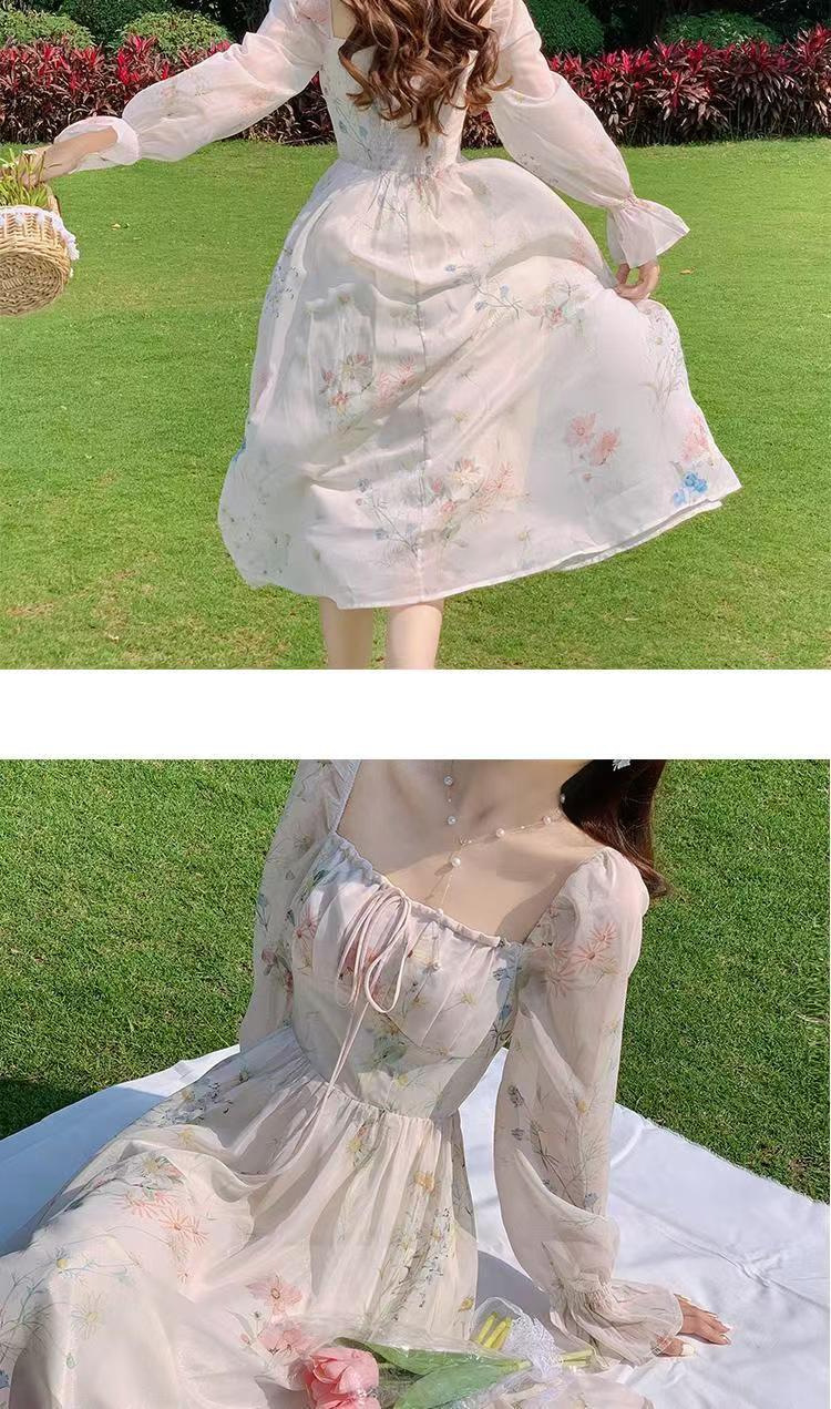 Primavera verano nuevo manga larga vestido de gasa fairy sensen set suave viento tea break francés primer amor falda pic 6