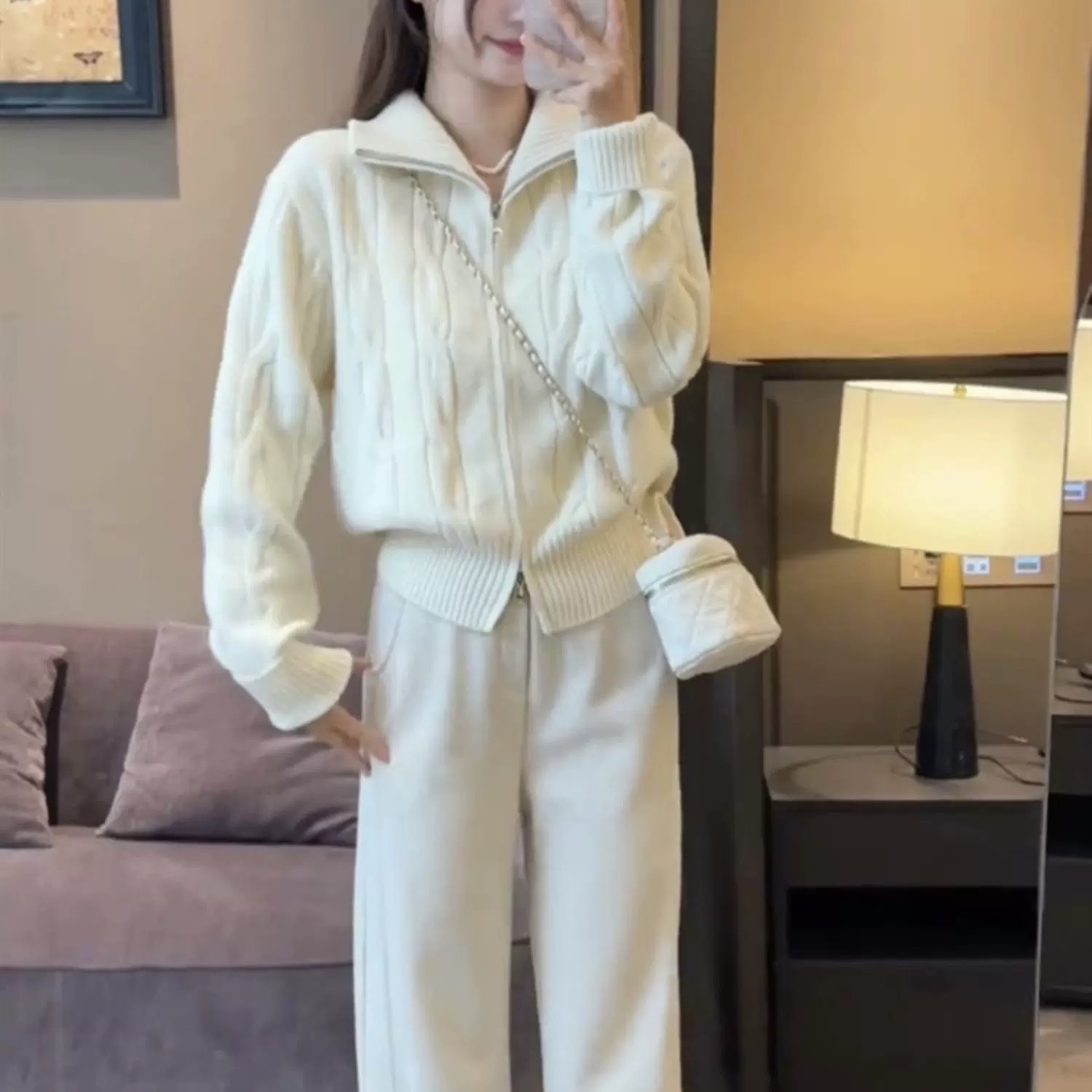 Solid-color casual double-zipper twisted knit cardigan coat, fashionable and versatile, new autumn and winter style sweater top for women pic 11