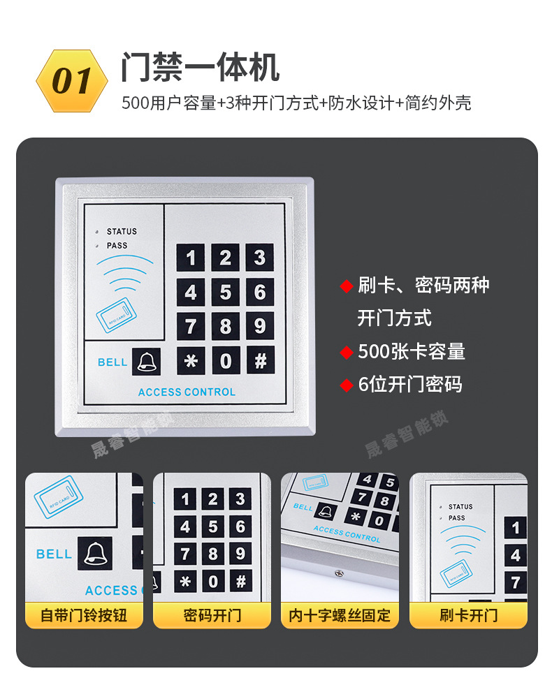 门禁电子门锁消防门磁力锁电插锁套装防火门密码刷卡一体磁吸锁详情9