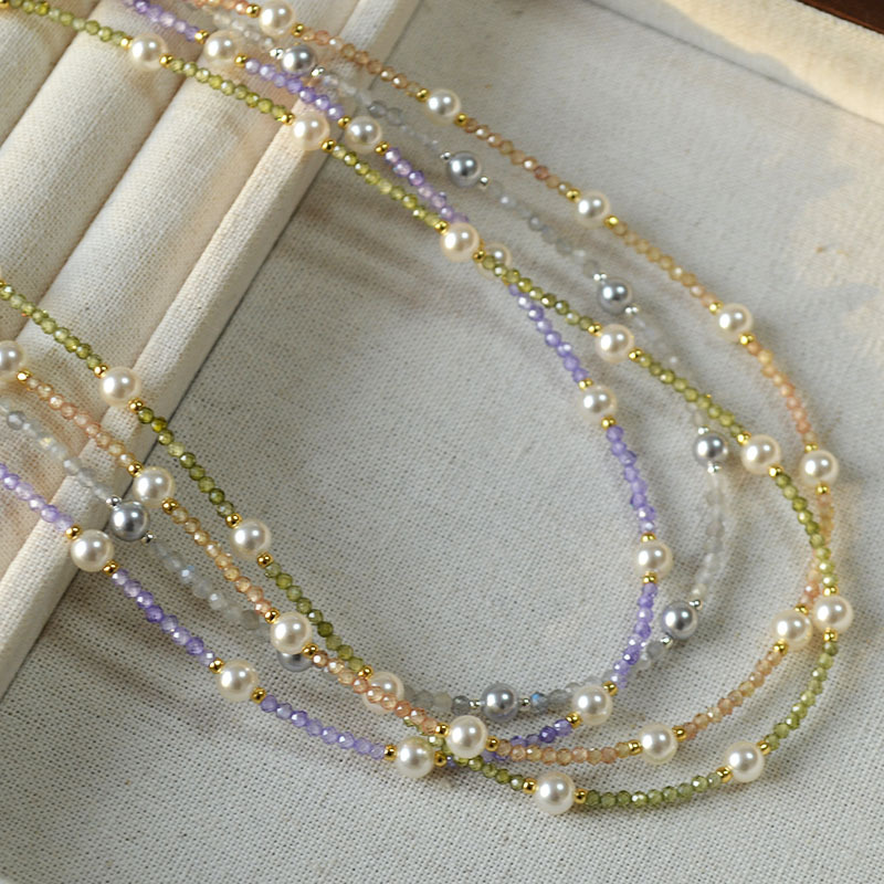 日韩小众设计闪亮彩色锆石满天星珍珠清新甜美高级感项链锁骨链女详情4