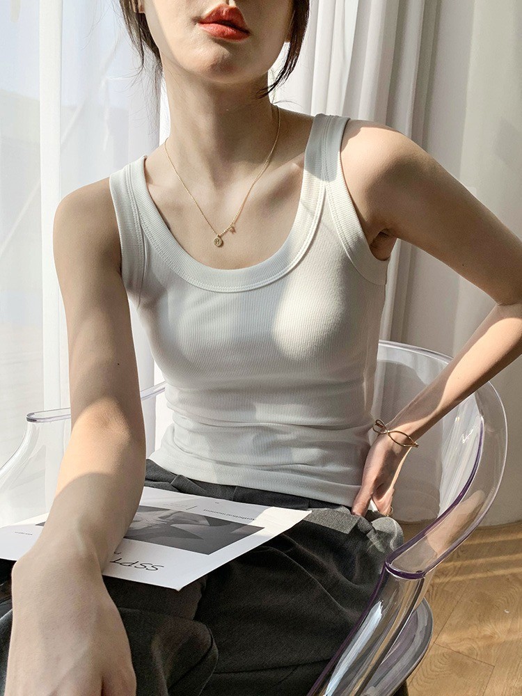260g高质量螺纹绵纯棉女士背心遮副乳修身显瘦内搭外穿打底防走光详情5