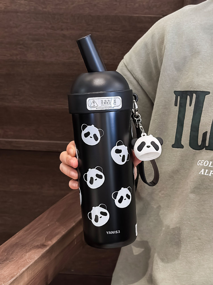 yanis3儿童保温杯2024新款学生上学专用便携女生高颜值熊猫吸管杯详情3