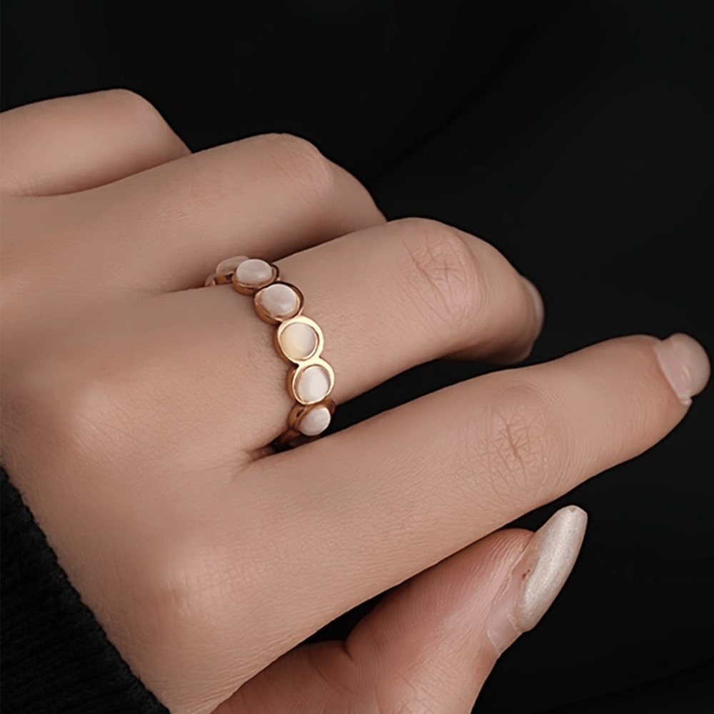 欧美跨境不锈钢戒指 珍珠开口戒指女轻奢高级感钛钢饰品批发厂家详情7