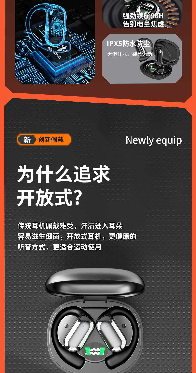 Open Bluetooth headphones, no pain after long-term use during exercise, AI intelligent translation headphones, brand new Bluetooth 5.4 pic 9