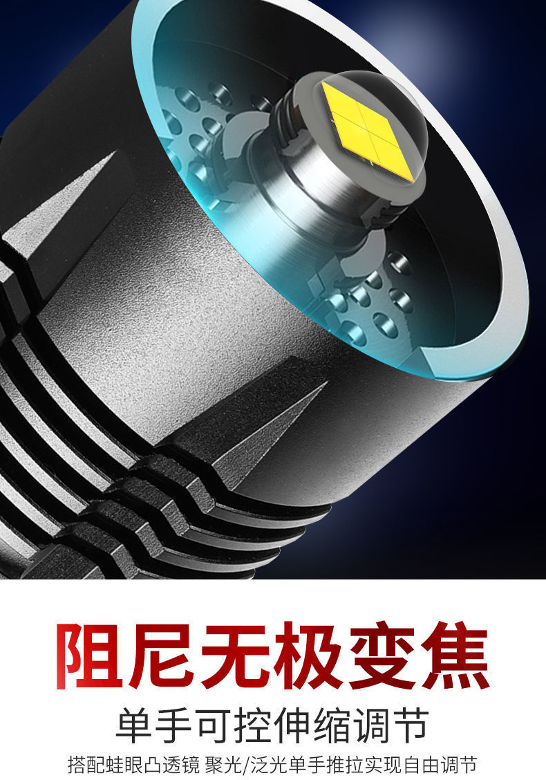 跨境XHP70强光手电筒可充电野外安保巡逻充电宝输出铝合金usb变焦详情23
