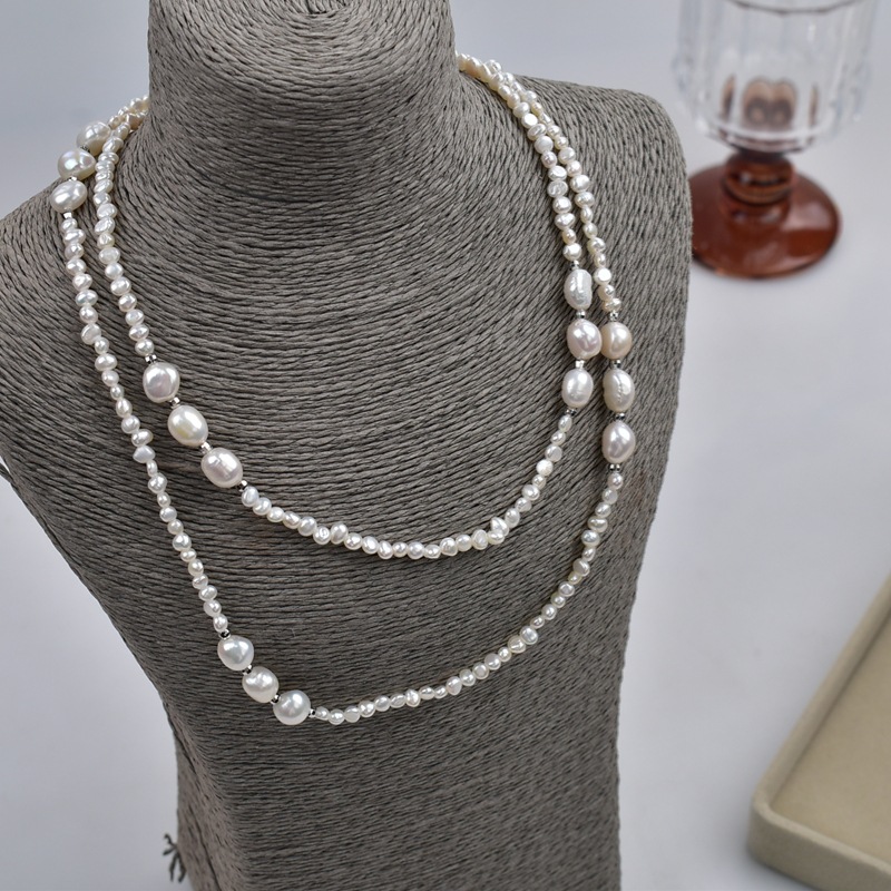 巴洛克两面光小石头珍珠毛衣链旗袍项链天然淡水珍珠项链颈链气质详情7