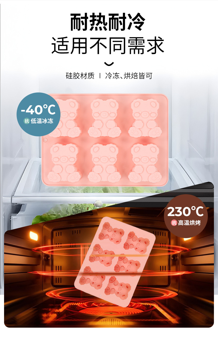 热销6连可爱小熊巧克力慕斯模具diy创意食品级易脱落慕斯硅胶模具详情6