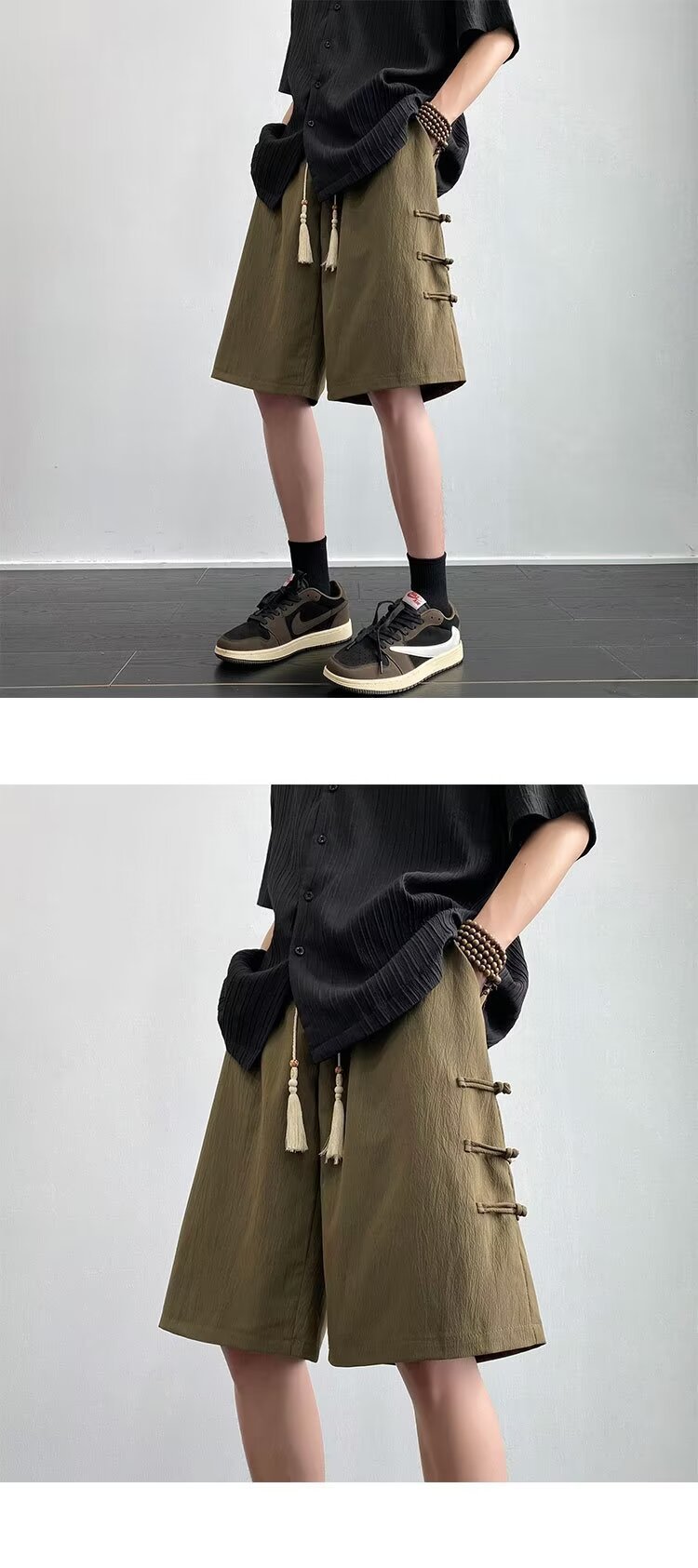 国潮国风新中式盘扣休闲短裤夏季新款男士外穿短裤休闲宽松5分中裤子详情14