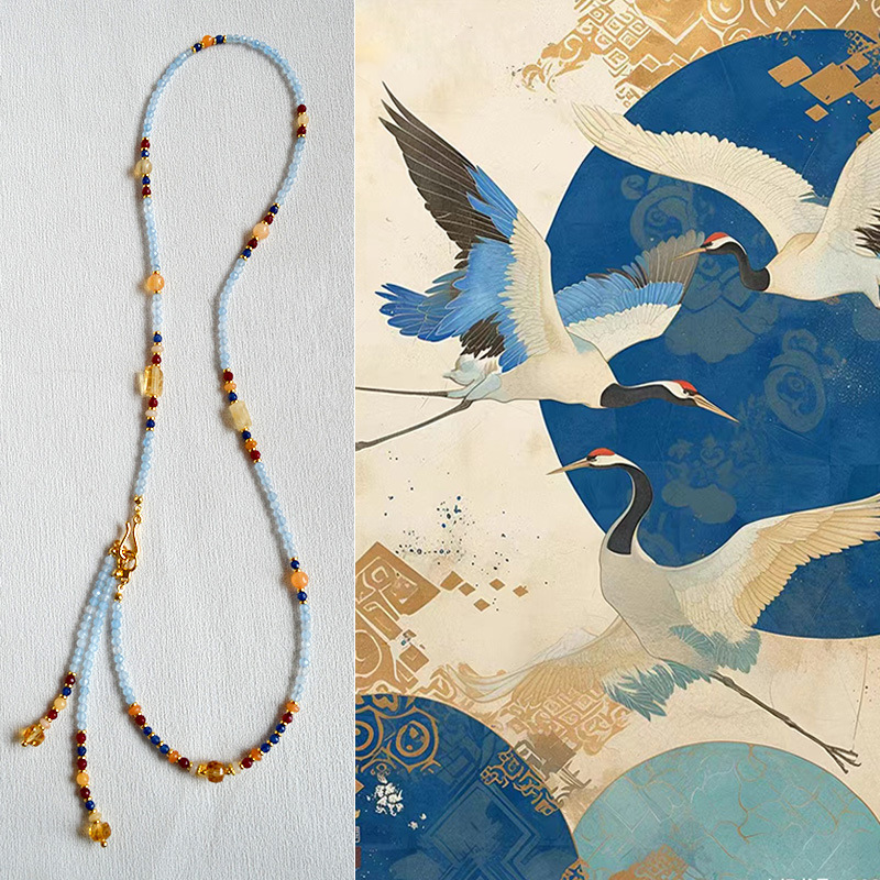 设计师原创中国风小众复古真石串珠流苏可拆卸一款多戴项链毛衣链详情1