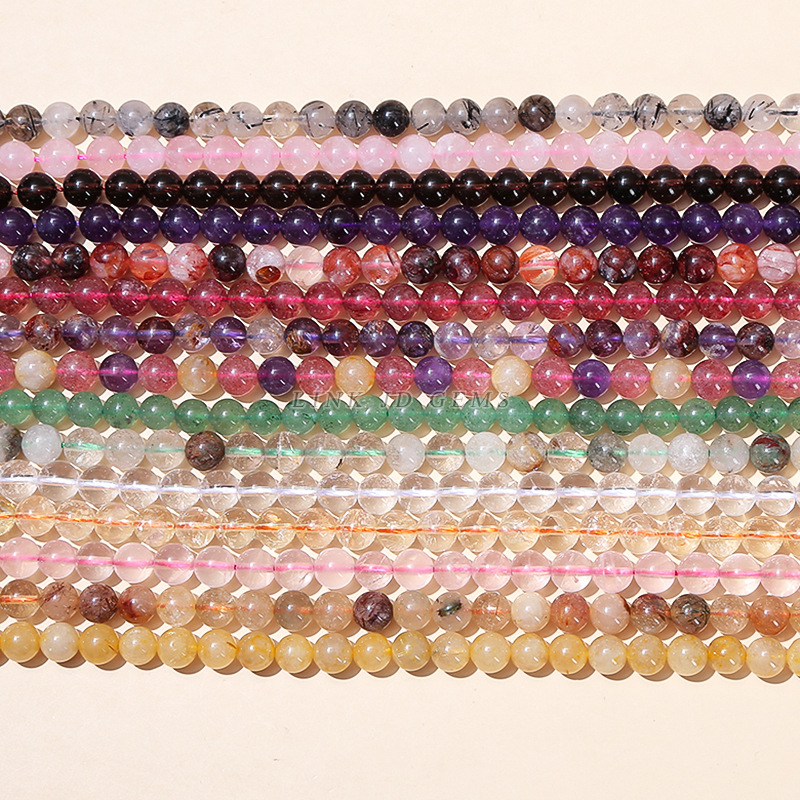 Wholesale of multi-material natural crystal round beads, white crystal, strawberry crystal, hair crystal bracelets, loose beads, diy jewelry accessories, and beads pic 33