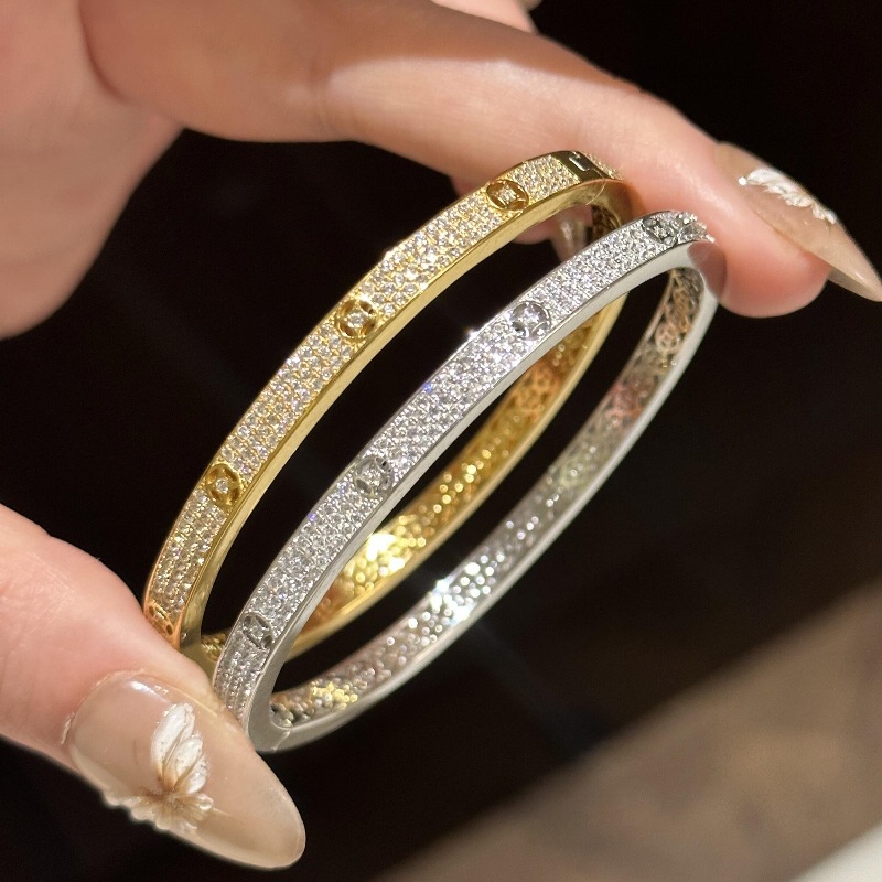 Light luxury French retro new Chinese style half-ring full diamond money bracelet, two-color heavy workmanship exquisite and elegant, versatile bracelet pic 2