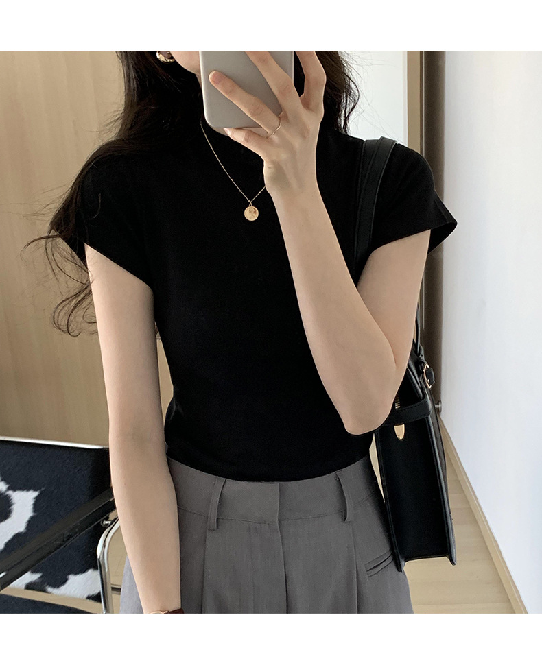 美式纯色正肩短袖t恤女2025ins潮牌辣妹圆领叠穿打底体恤修身显瘦详情32