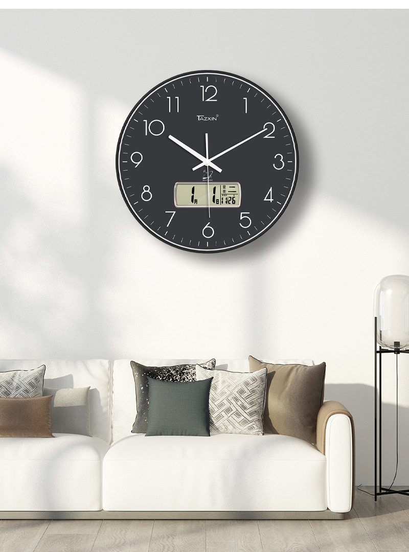 钟表挂钟客厅家用轻奢免打孔静音自动对时电波时钟挂墙厂家代批发详情15
