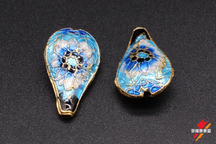 Traditional high-temperature enamel mechanism silver-blue ancient-style jewelry accessory, back cloud partition bead cloisonne 24*15 water drop pic 13