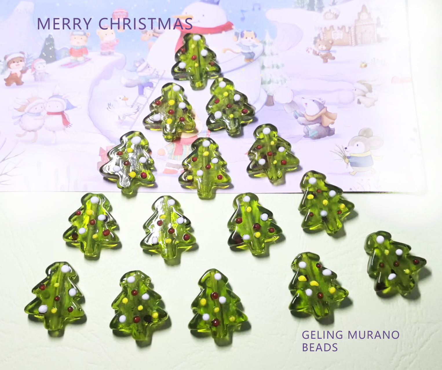 圣诞树简约可爱童趣彩色红黄白点撞色手工琉璃DIY耳环饰材料配件详情7