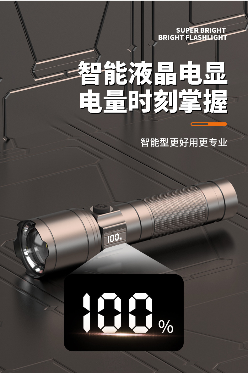 手电筒强光充电超亮家用户外小型便携式迷你变焦远射登山照明灯详情7