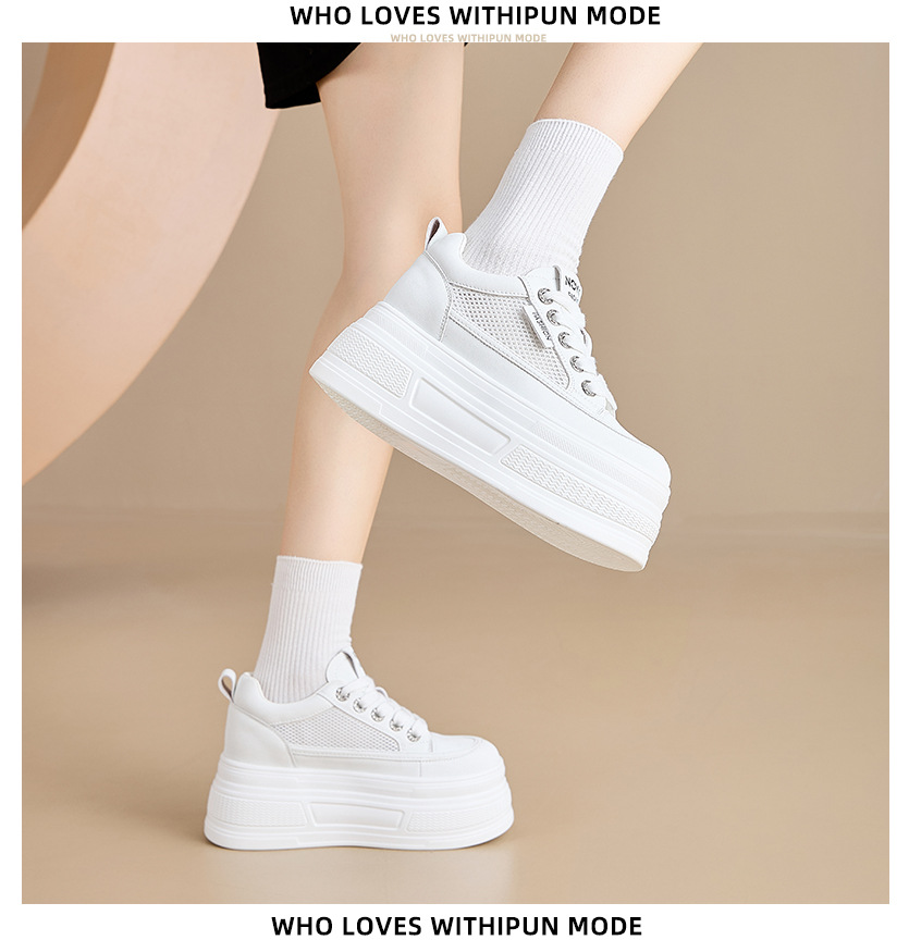 The thick-soled, insole, breathable white sneakers are a perfect match for women and are a new sporty casual shoe for Spring and summer 2025 pic 10