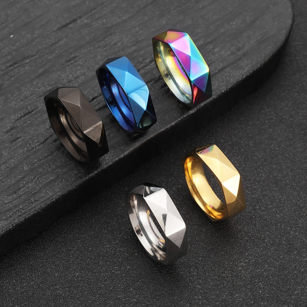 New Amazon cross-border titanium steel ring for men, 6mm diamond-shaped cut ring, simple geometric style ring pic 3
