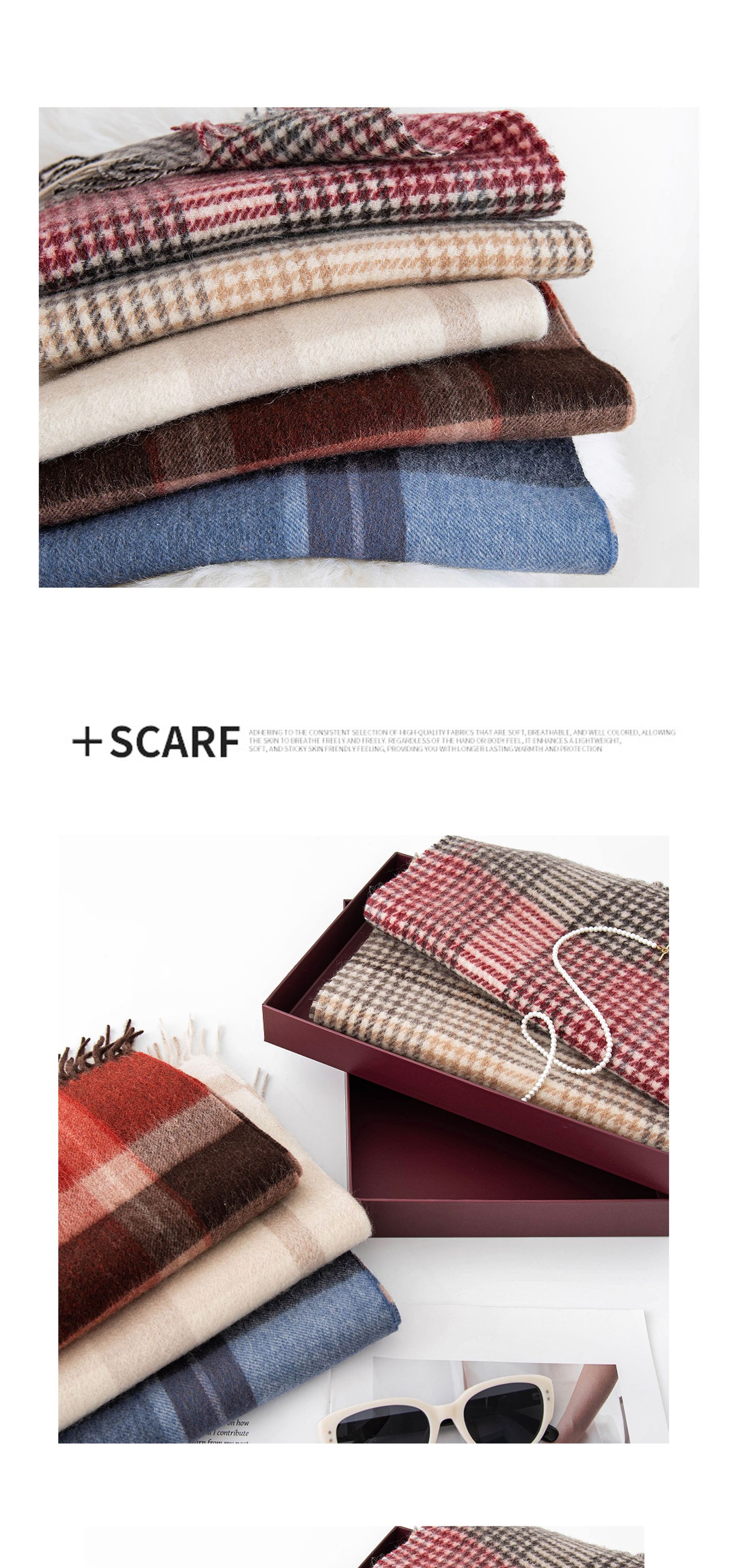 Regalo de año nuevo pañuelo de lana premium sentido hombre y mujer multifunción engrosamiento otoño invierno nuevo estilo cuadros patchwork cálido cuello pic 12
