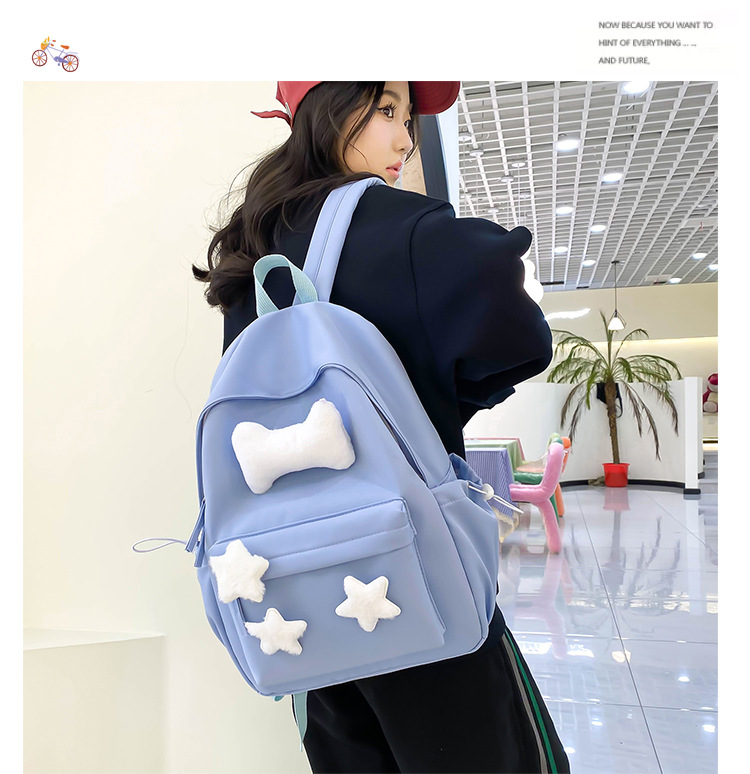 可爱少女小众自制五角星双肩包百搭大学生书包女休闲高中背包详情25