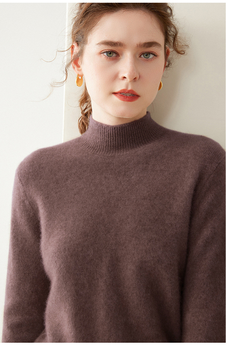Semi-high-neck cashmere sweater for women, thick solid color, versatile, loose, slimming, soft and skin-friendly, autumn and winter knitted base sweater pic 41