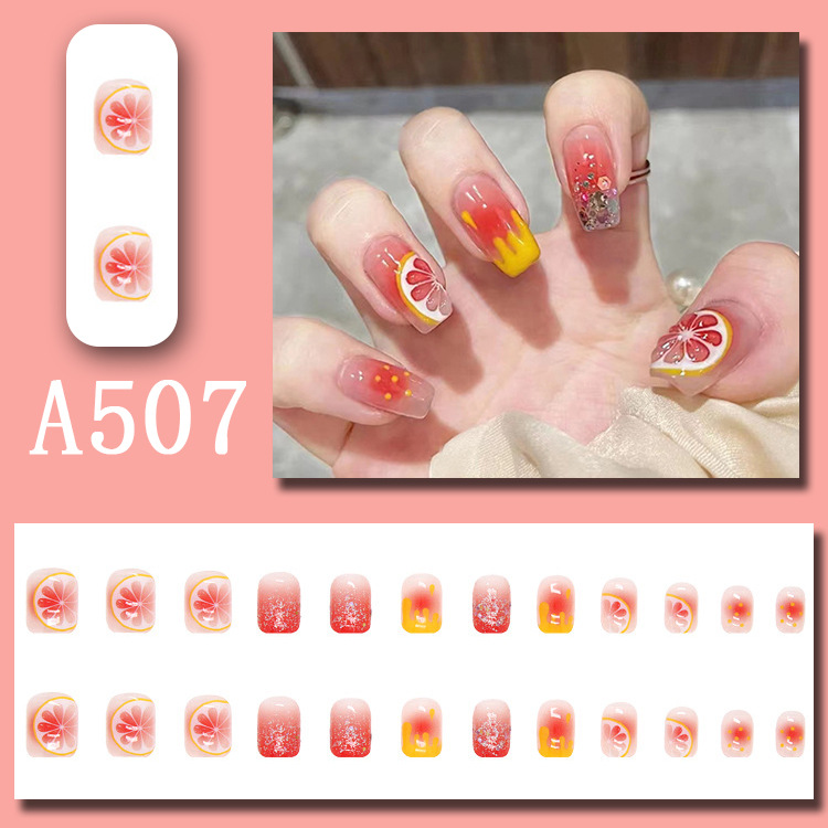 Wearable nail art pieces, artificial nail products, detachable, simple lemon ice transparent, popular online style Douyin nail art hair replacement pic 46