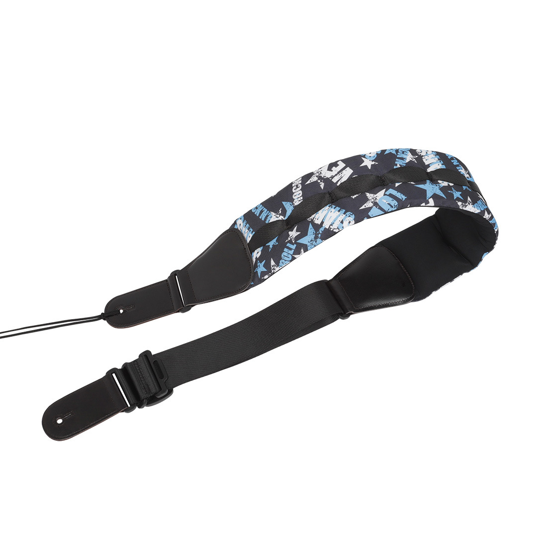 The guitar strap is made of cotton, thickened and widened, adjustable leather strap, pressure-reducing strap, and blue and white star bass shoulder strap pic 11