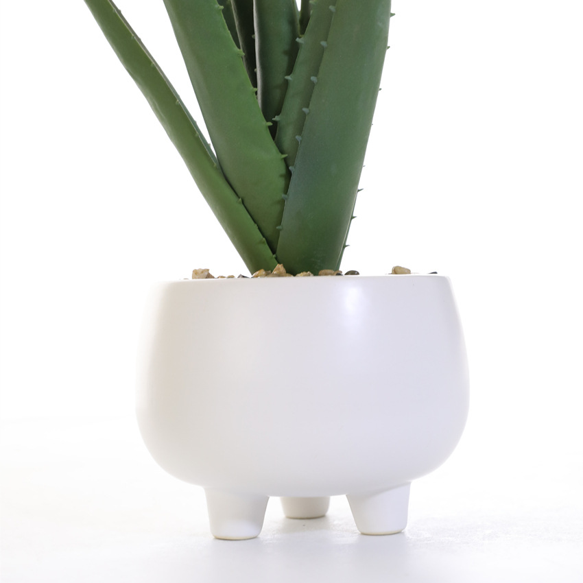 Simulated soft rubber aloe vera artificial flower set, white ceramic potted green plants, succulent plant decorative ornaments, cross-border pet gardening pic 4
