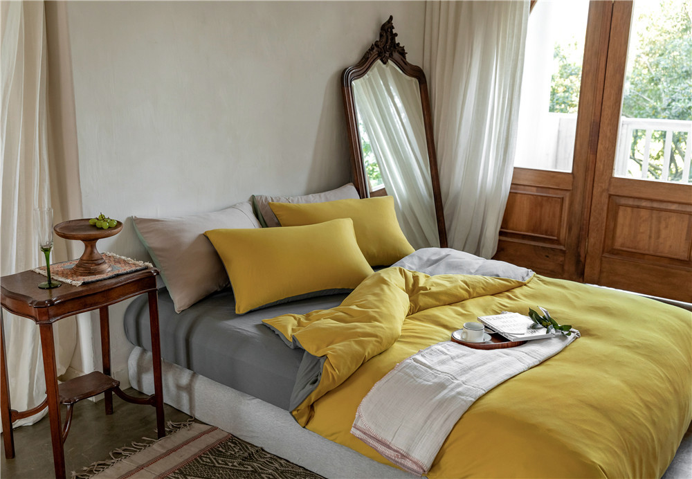 ins Japanese-style solid color all-cotton knitted cotton four-piece set, skin-friendly nude sleeping plain double-layer Indian cotton bed sheet pic 174