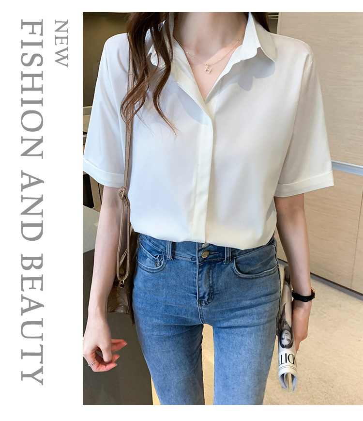 Real photos of in-stock 2025 summer new chiffon shirt for women, short-sleeved, simple and elegant office lady shirt and top for women pic 20