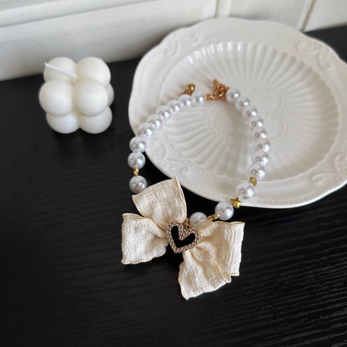 Pet necklace, cat pearl collar, dog neck collar, neck chain, retro heart-shaped pendant, cute cat and dog neck accessories pic 22