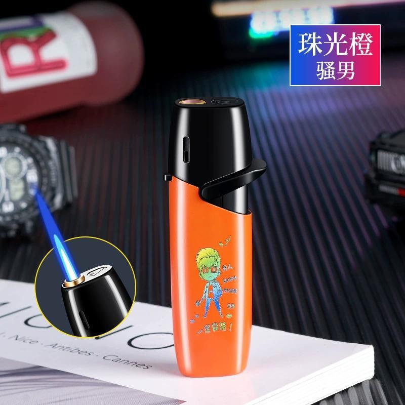 防风充气打火机金属防爆个性图案蓝色火焰时尚纤细摇臂点烟器详情6