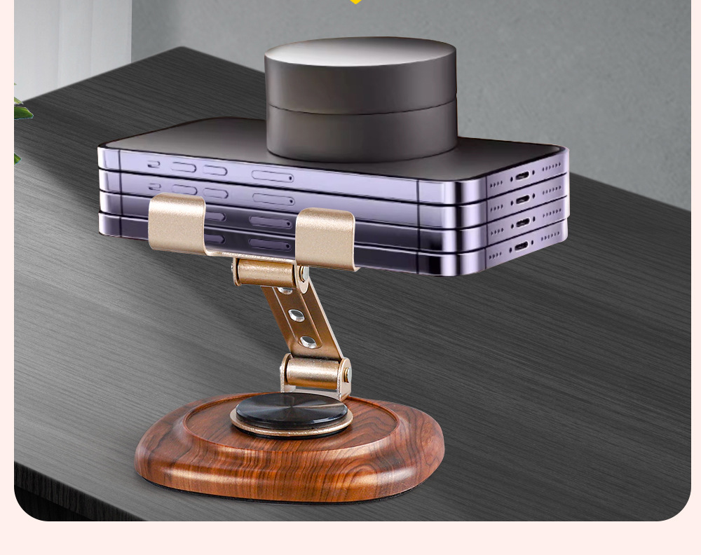 Wood-grain metal rotatable phone stand, desktop metal lazy person live streaming tablet, adjustable height, portable model pic 12