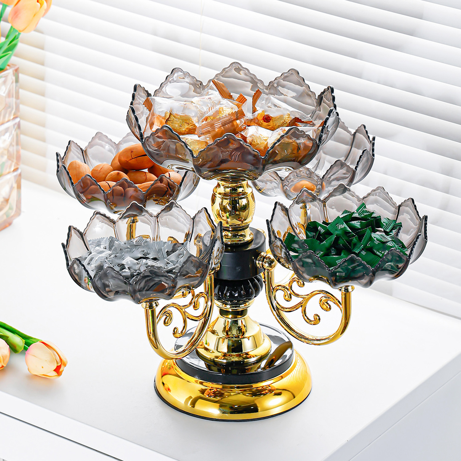 高颜值欧式网红水果盘家用客厅茶几现代创意多层轻奢风零食糖果盘详情2