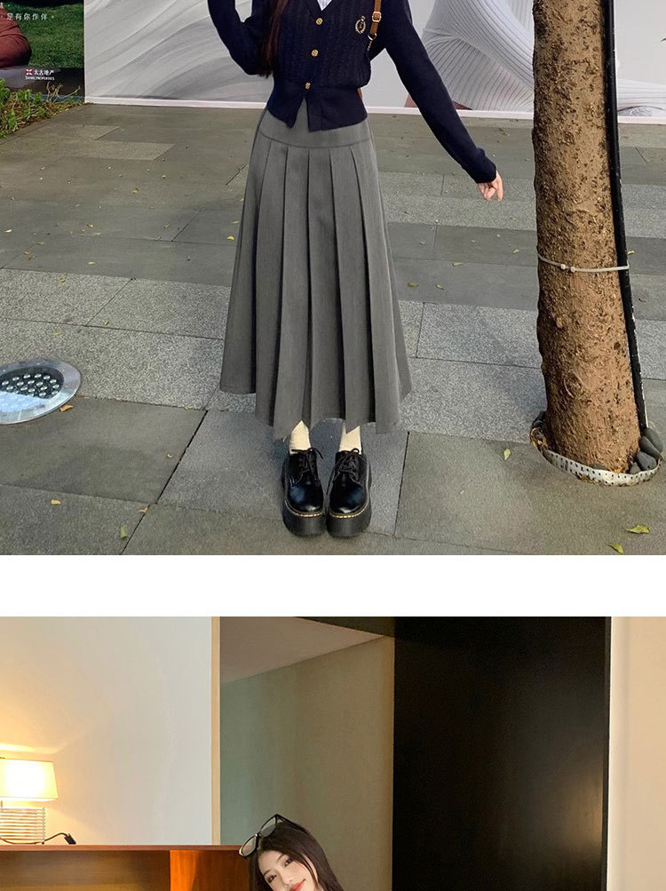 灰色百搭通勤高腰百褶半身裙女2025年春秋季宽松遮跨显瘦A字伞裙详情23