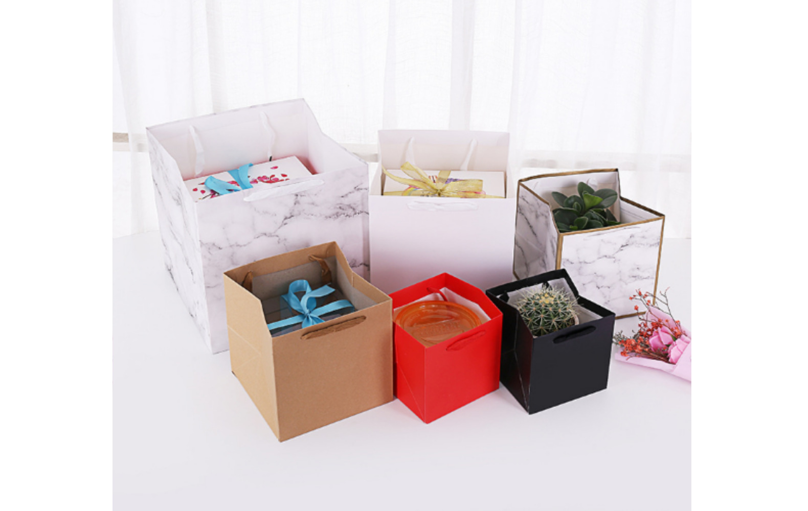 新款方形纯色牛皮纸 白卡系列方袋蛋糕礼品袋惊喜礼物鲜花袋批发详情19