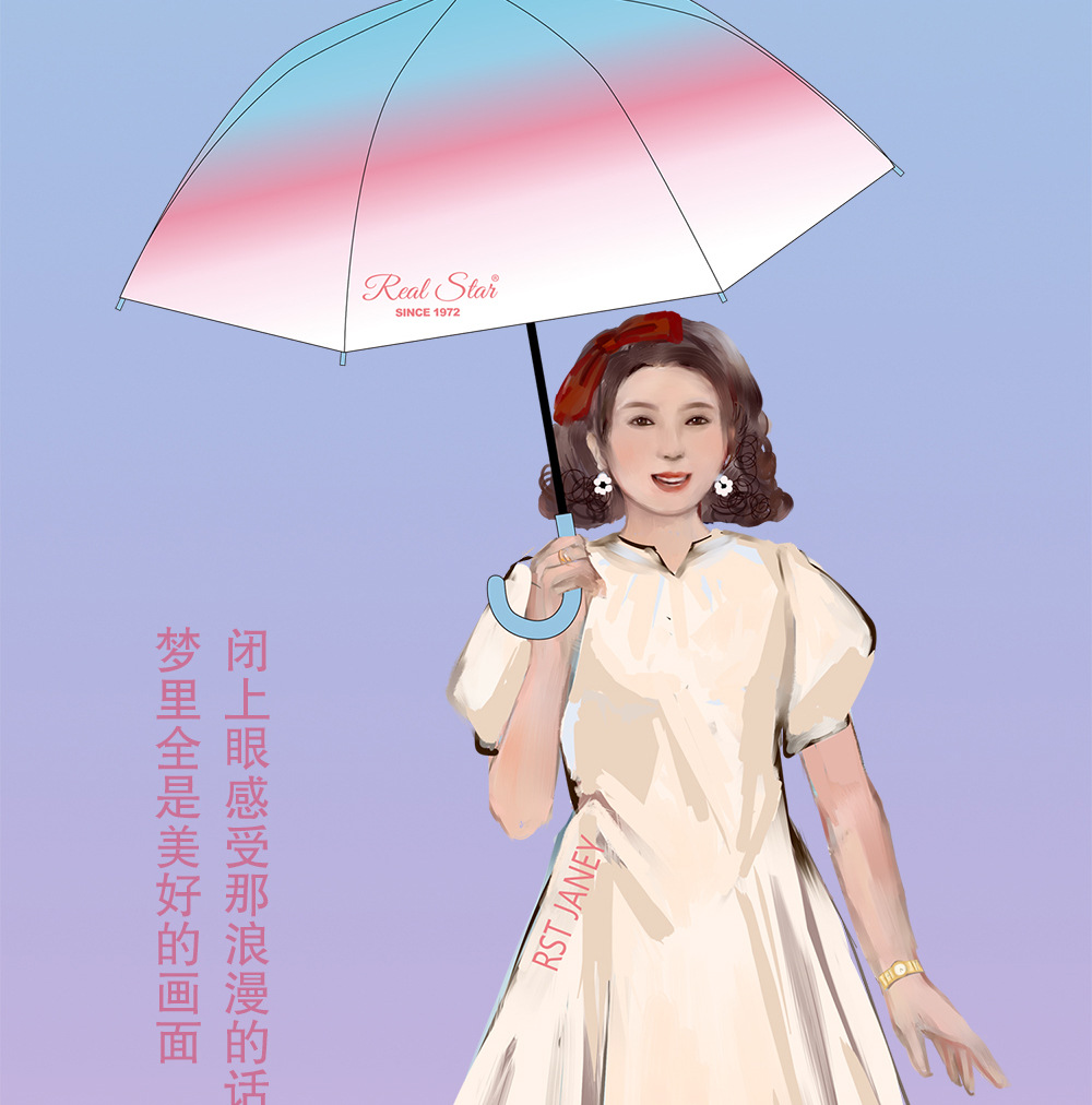 【日韩】星宝RST渐变透明伞PVC磨砂塑料雨伞成人可用长柄伞清新详情9