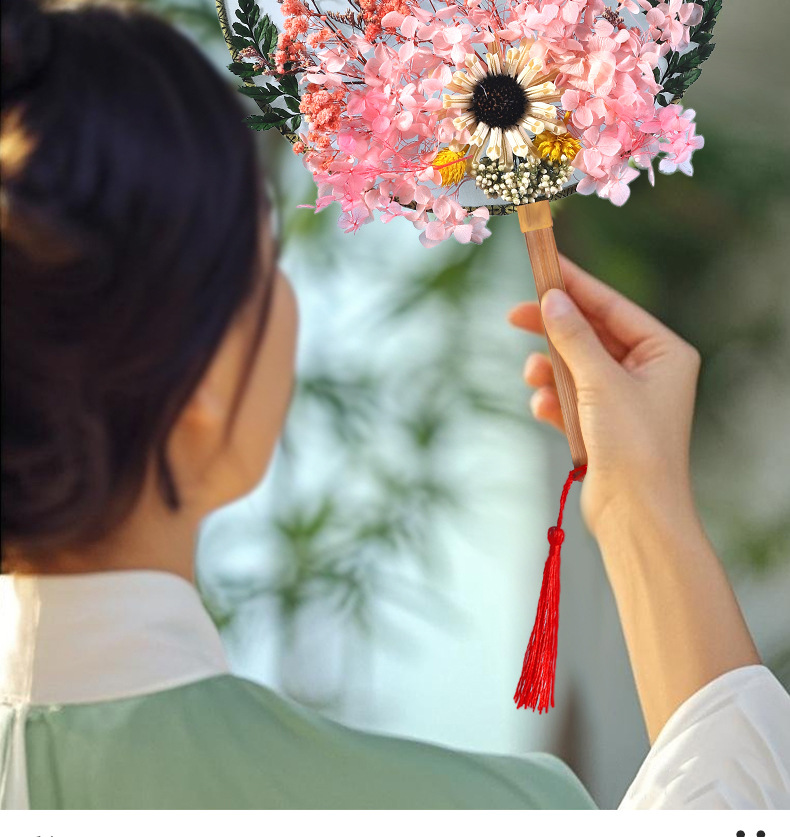 批发干花团扇diy材料团建活动手工压花花团扇古风扇子亲子活动详情7