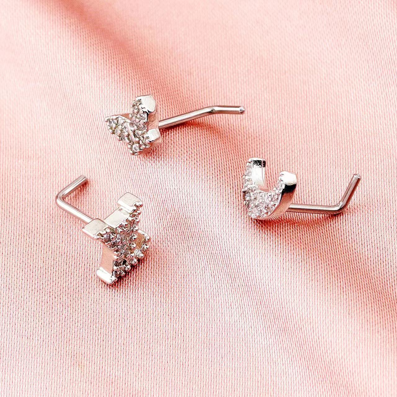 锆石吊坠鼻钉L杆蝙蝠月亮爱心蝴蝶鼻饰花朵鼻钉跨境新品穿刺饰品详情9