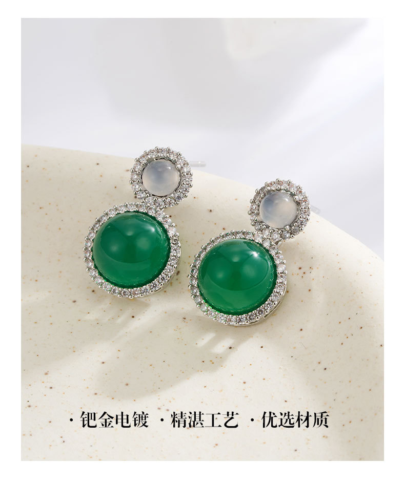 Factory direct supply new Chinese-style double round agate pendant earrings with a retro and high-end feel, red and green dual-color s925 silver needle earrings pic 7