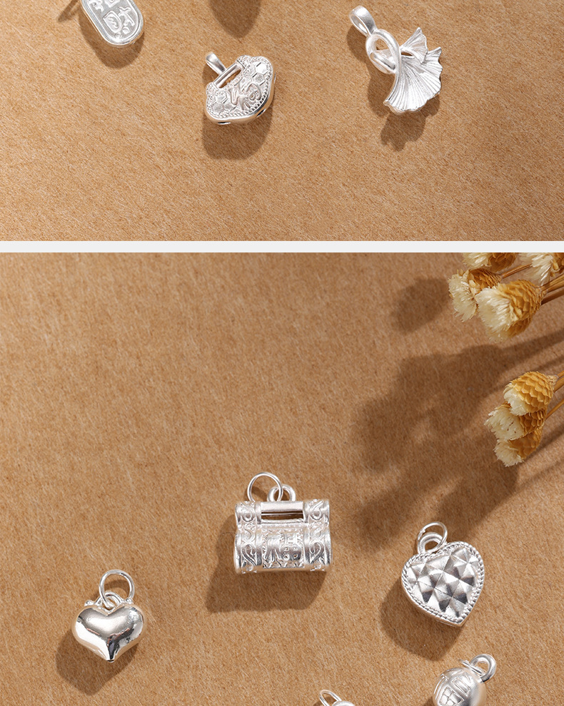 999 pure silver pendant, heart-shaped pure silver cherry blossom necklace, bracelet, pendant, handcrafted bracelet, beaded DIY jewelry accessories pic 8