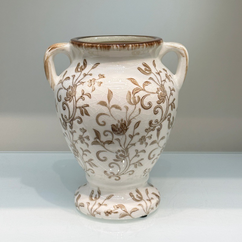 New Chinese-style country-style retro ceramic ice-crack small vase, creative flower arrangement, high-end living room decoration, niche pic 1