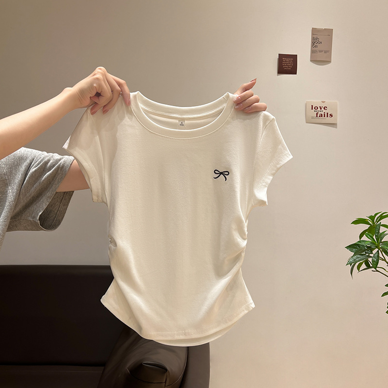 胖mm正肩短袖t恤女打底衫内搭2025薄款夏季白色修身显瘦简约上衣详情8